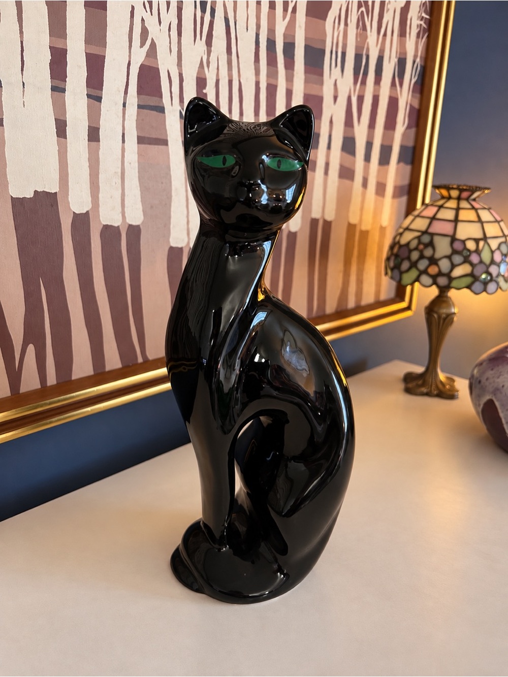 Vintage MCM Black Ceramic Cat Figurine | Mid Century Modern Cat Sculpture |